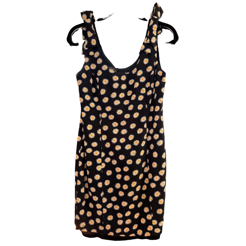 British‎ Khaki Womens Daisy Print Mini Dress Bow Tie Shoulder Black US 10